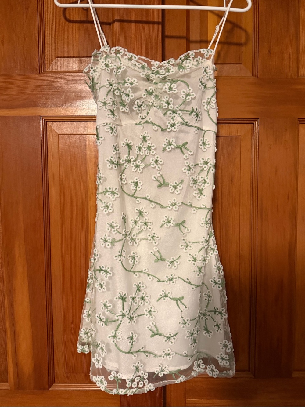 12th Tribe White Mini Dress with Green Floral Embroidery